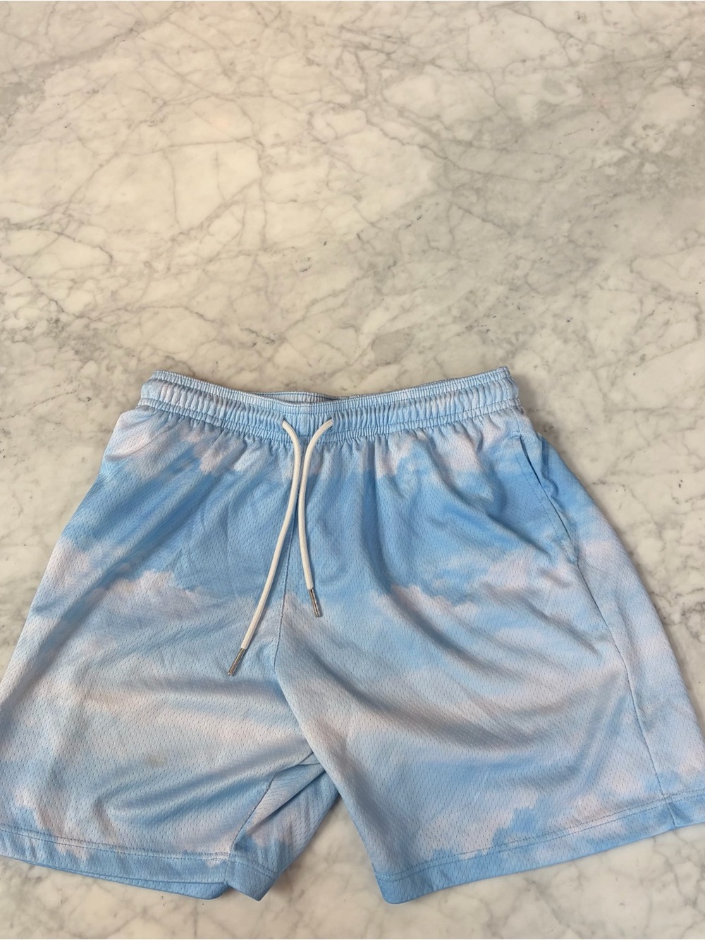 Kids Sky Blue Tie-Dye Athletic Shorts with Drawstring